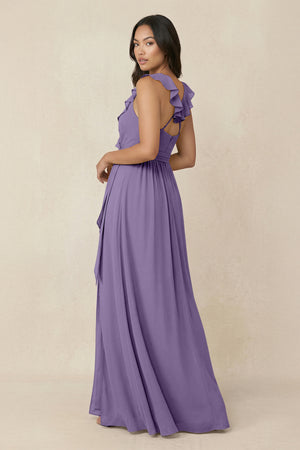 Tahiti Ruffled V-Neck A-Line Chiffon Bridesmaid Dress (2) | KISSBRIDAL