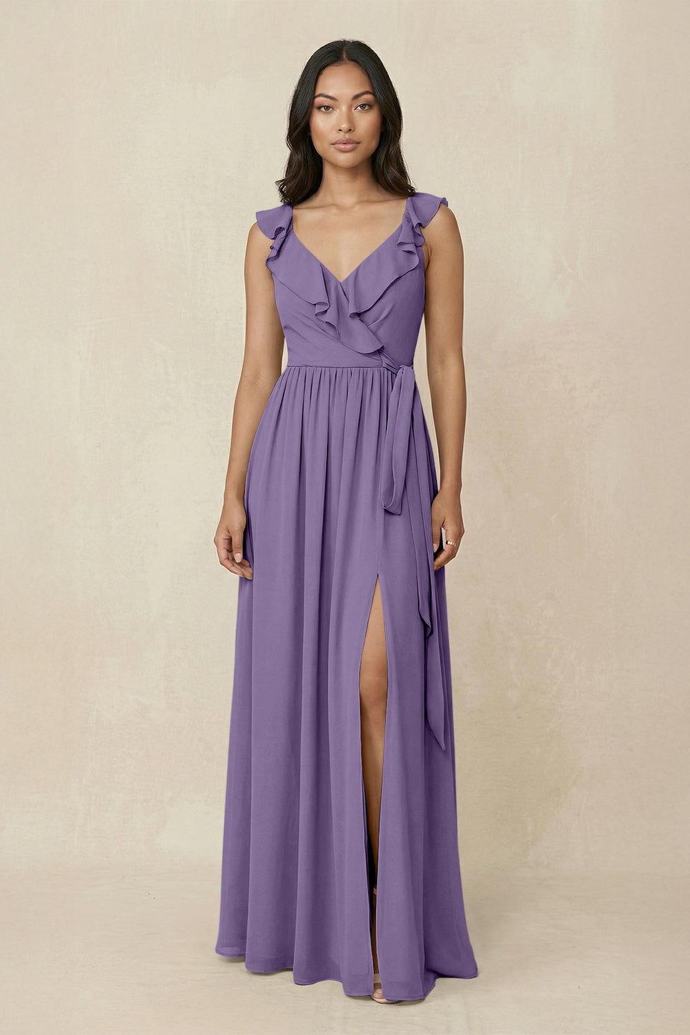 Ruffled V-Neck A-Line Chiffon Bridesmaid Dress in Tahiti