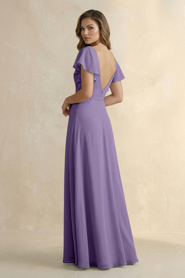 Tahiti Ruffled V-Neck Chiffon A-Line Bridesmaid Dress (2) | KISSBRIDAL