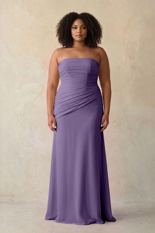 Tahiti Sheath Chiffon Strapless Pleated Bridesmaid Dress (3) [sizeplus] | KISSBRIDAL