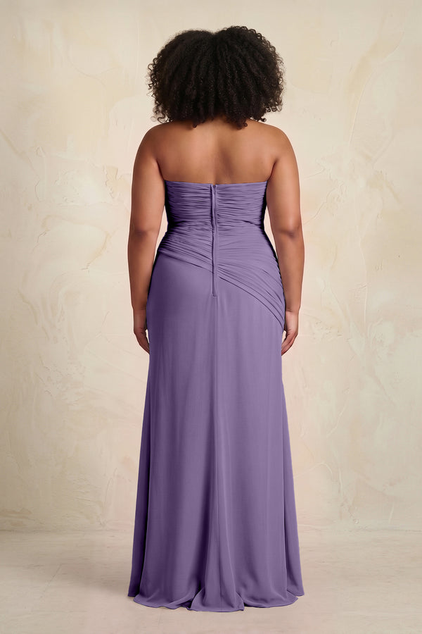 Tahiti Sheath Chiffon Strapless Pleated Bridesmaid Dress (4) [sizeplus] | KISSBRIDAL