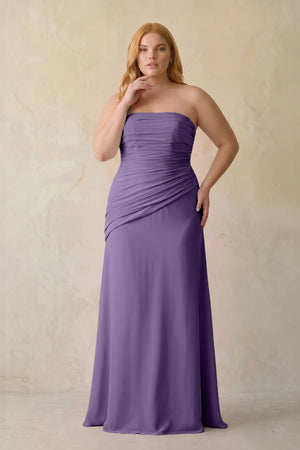 Tahiti Sheath Chiffon Strapless Pleated Bridesmaid Dress [sizeplus] | KISSBRIDAL