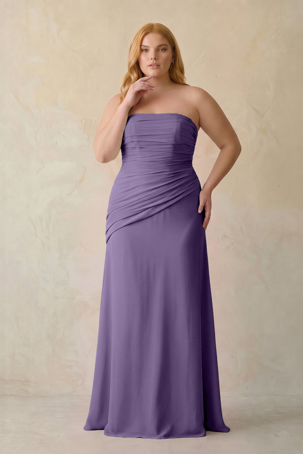 Tahiti Sheath Chiffon Strapless Pleated Bridesmaid Dress [sizeplus] | KISSBRIDAL