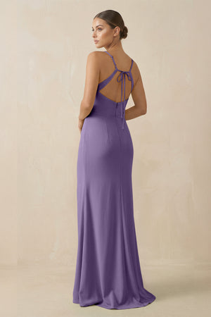 Tahiti Sheath Spaghetti Straps Chiffon Long Bridesmaid Dress (2) | KISSBRIDAL