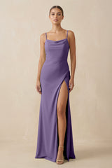 Tahiti Sheath Spaghetti Straps Chiffon Long Bridesmaid Dress | KISSBRIDAL