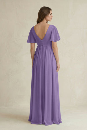 Tahiti Short Sleeve V-Neck A-Line Chiffon Bridesmaid Dress (2) | KISSBRIDAL