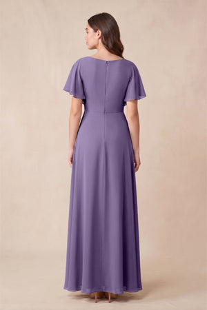 Tahiti Short Sleeves Bateau A-Line Chiffon Bridesmaid Dress (2) | KISSBRIDAL