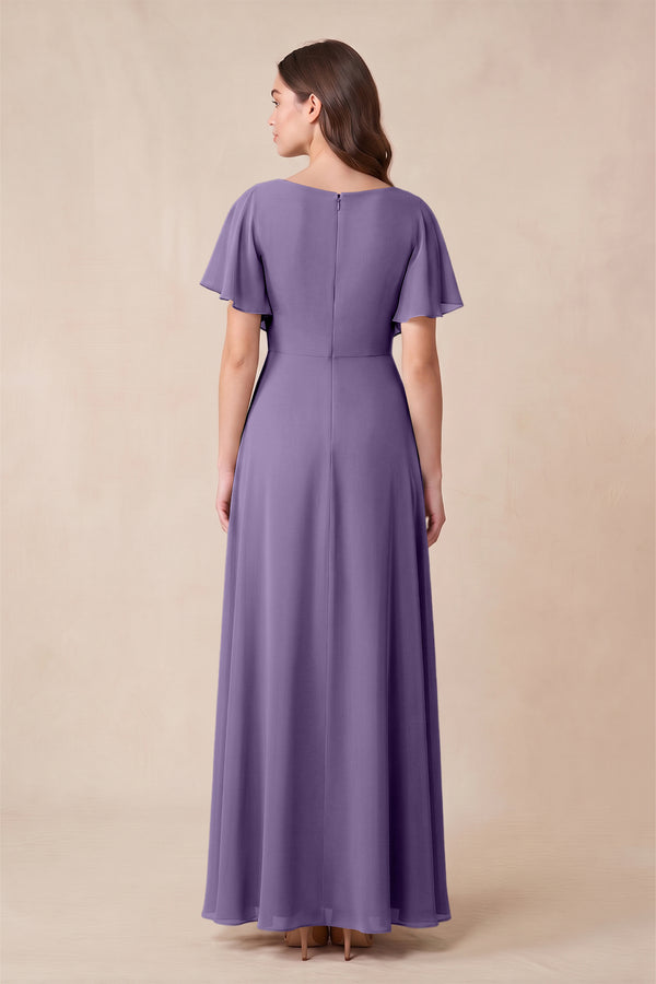 Tahiti Short Sleeves Bateau A-Line Chiffon Bridesmaid Dress (2) | KISSBRIDAL