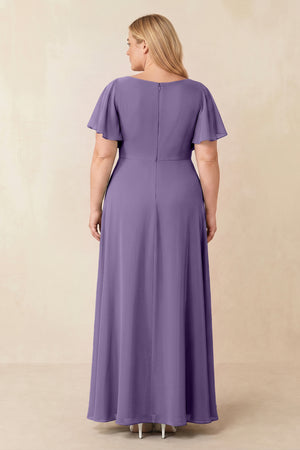 Tahiti Short Sleeves Bateau A-Line Chiffon Bridesmaid Dress (2) [sizeplus] | KISSBRIDAL