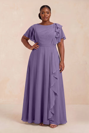 Tahiti Short Sleeves Bateau A-Line Chiffon Bridesmaid Dress (3) [sizeplus] | KISSBRIDAL