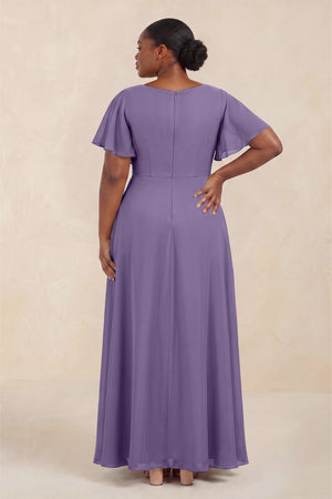 Tahiti Short Sleeves Bateau A-Line Chiffon Bridesmaid Dress (4) [sizeplus] | KISSBRIDAL