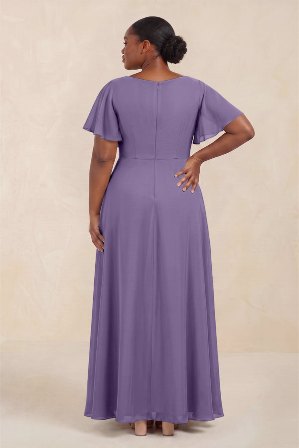 Tahiti Short Sleeves Bateau A-Line Chiffon Bridesmaid Dress (4) [sizeplus] | KISSBRIDAL