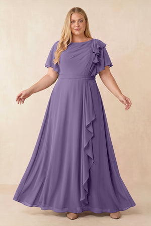 Tahiti Short Sleeves Bateau A-Line Chiffon Bridesmaid Dress [sizeplus] | KISSBRIDAL