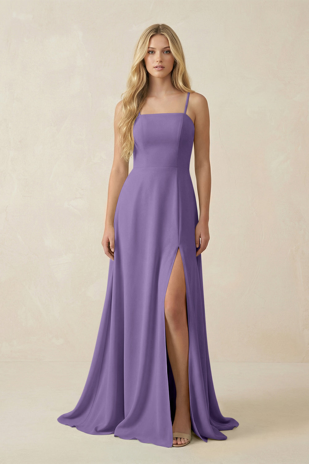 Spaghetti Strap Chiffon A-Line Bridesmaid Dress in Tahiti