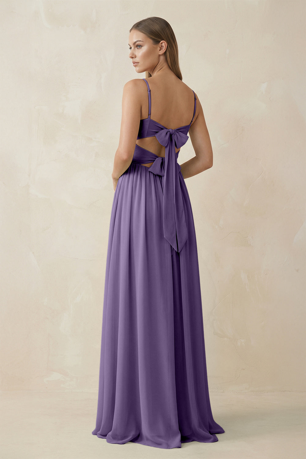 Spaghetti Strap Pleated A-Line Chiffon Bridesmaid Dress in Tahiti