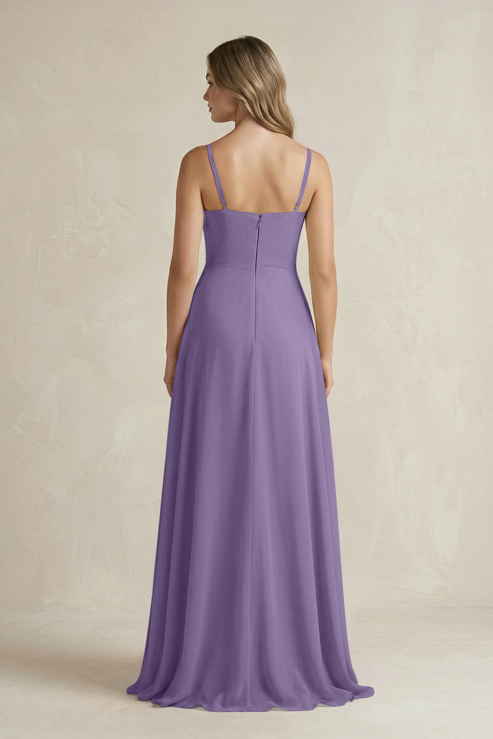 Spaghetti Strap Ruffled A-Line Chiffon Bridesmaid Dress in Tahiti