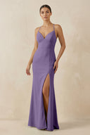 Tahiti Spaghetti Strap Sheath Chiffon Bridesmaid Dress With Slit | KISSBRIDAL
