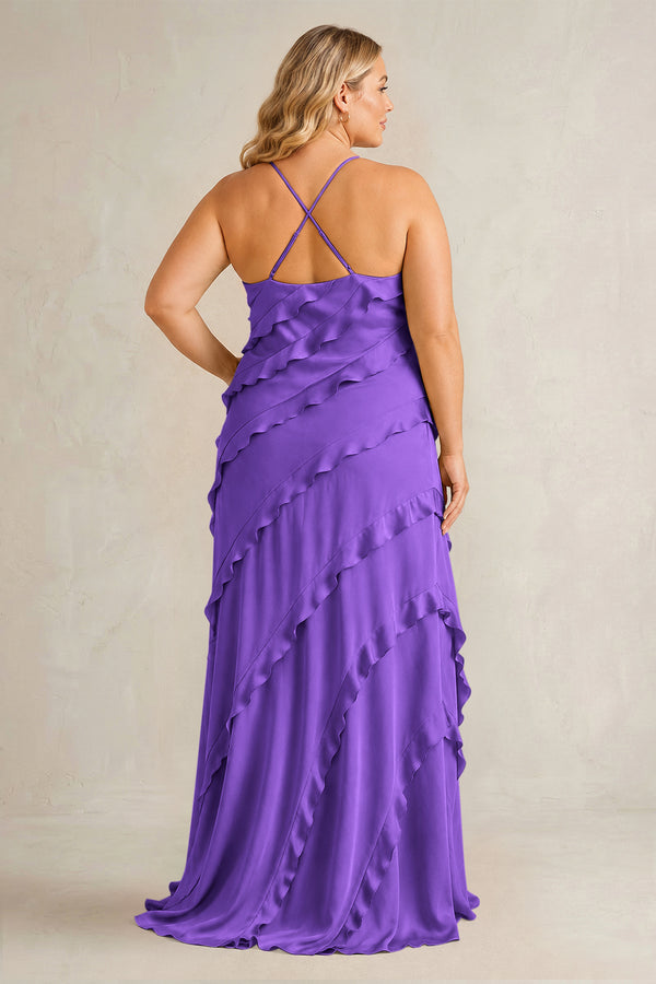 Tahiti Spaghetti Straps Sheath Stain Ruffled Bridesmaid Dress (2) | KISSBRIDAL[sizeplus]