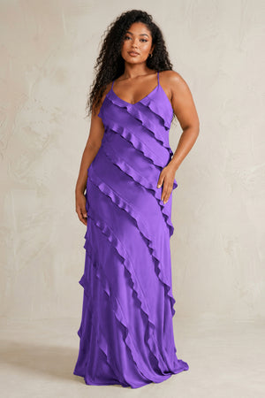 Tahiti Spaghetti Straps Sheath Stain Ruffled Bridesmaid Dress (3) | KISSBRIDAL[sizeplus]