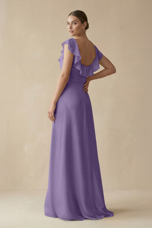 Tahiti Square Neck A-Line Bridesmaid Dress with Ruffles (2) | KISSBRIDAL