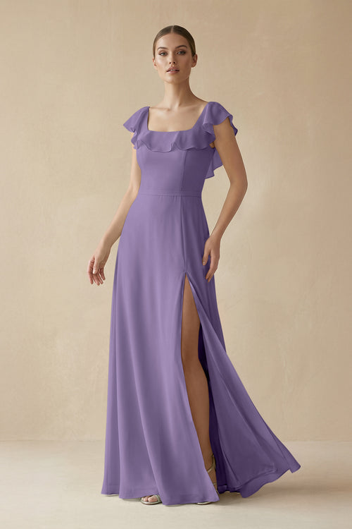 Tahiti Square Neck A-Line Bridesmaid Dress with Ruffles | KISSBRIDAL