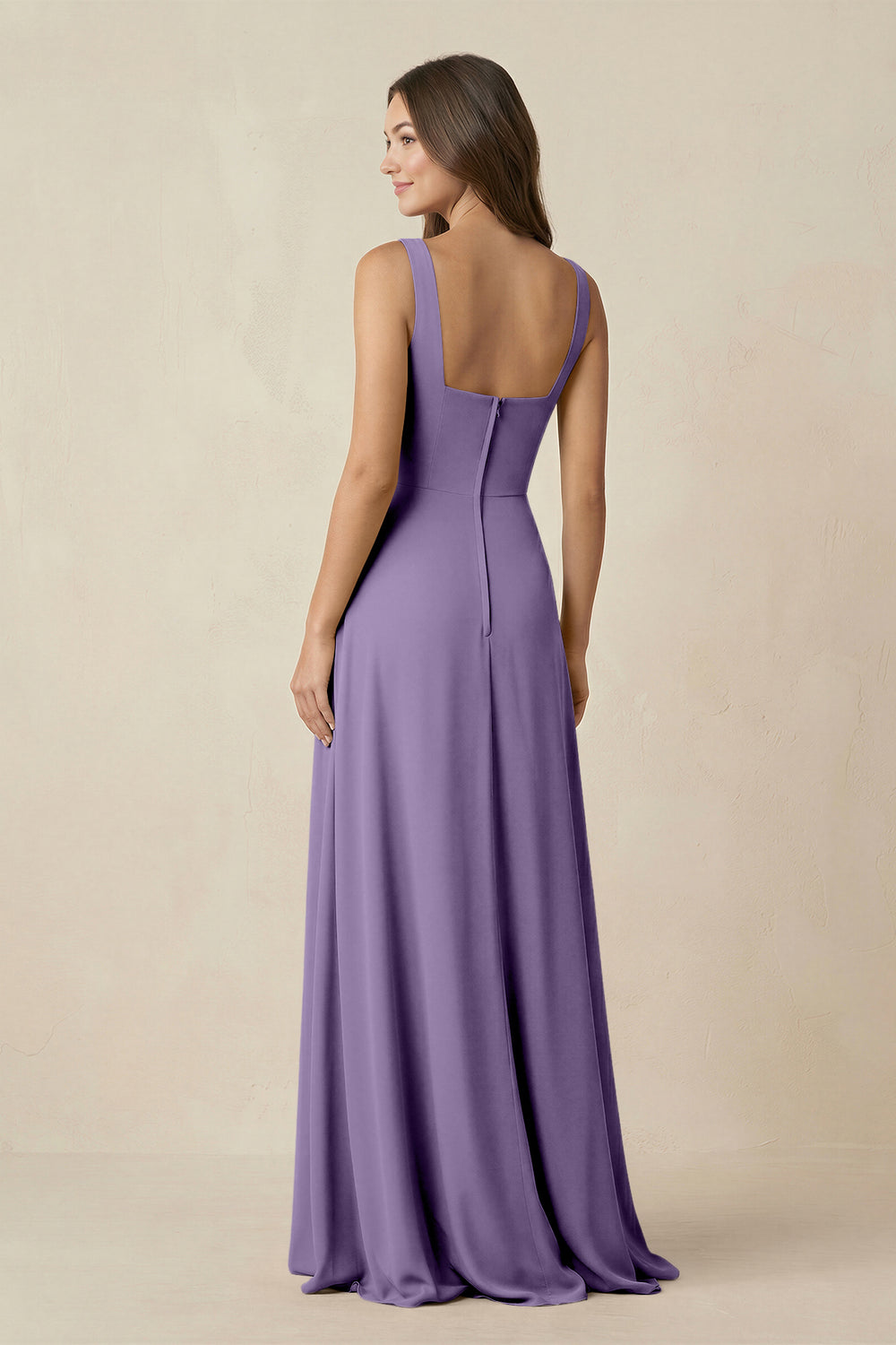 Square Neck A-Line Bridesmaid Dress With Slit in Tahiti