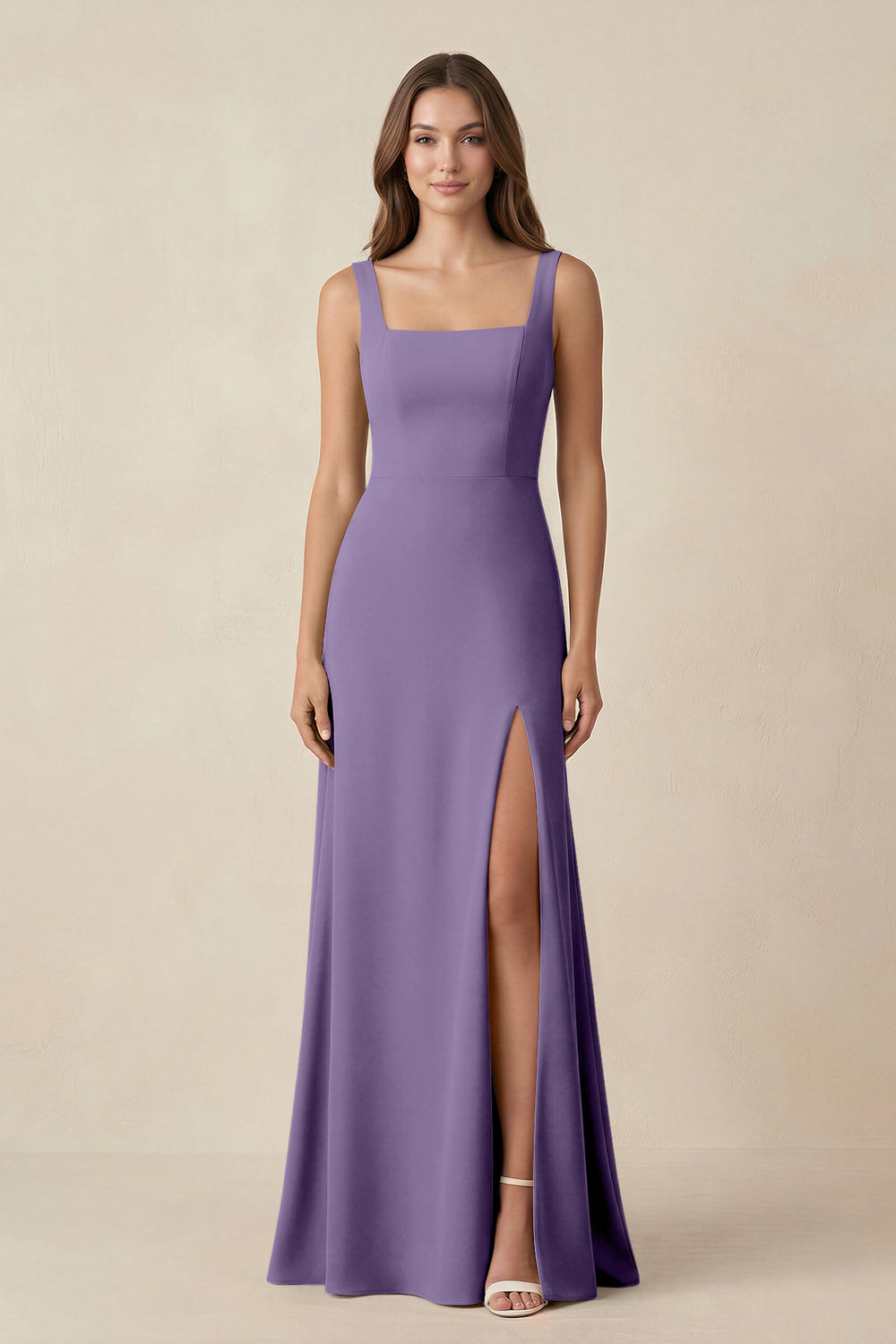 Square Neck A-Line Bridesmaid Dress With Slit in Tahiti