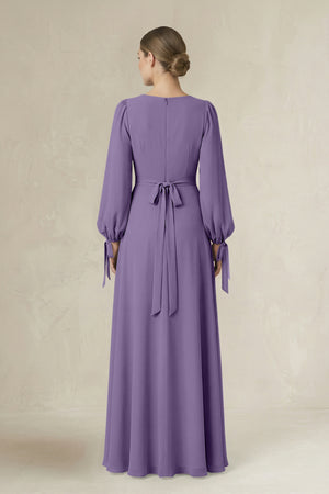 Tahiti Square Neck Long Sleeve A-Line Chiffon Bridesmaid Dress in Tahiti (2) | KISSBRIDAL