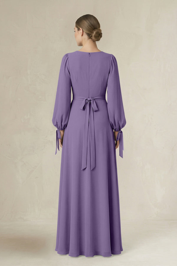 Tahiti Square Neck Long Sleeve A-Line Chiffon Bridesmaid Dress in Tahiti (2) | KISSBRIDAL