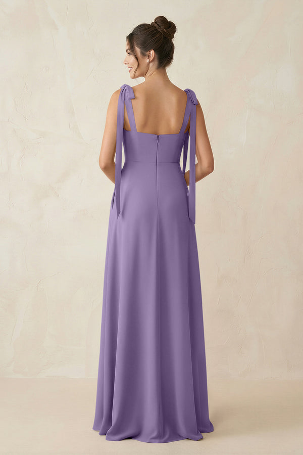 Tahiti Square Neck Sheath Chiffon Bridesmaid Dress with Bow (2) | KISSBRIDAL
