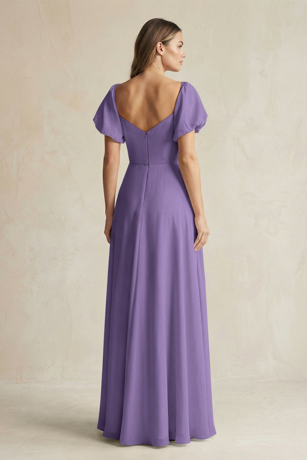 Sweetheart Puff Sleeve A-Line Chiffon Bridesmaid Dress in Tahiti