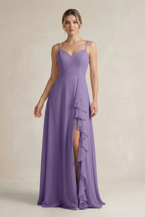 Tahiti Sweetheart Ruffled A-Line Chiffon Bridesmaid Dress with Slit | KISSBRIDAL