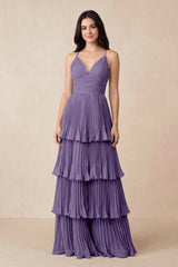 Tahiti Tiered Pleated V-Neck A-Line Chiffon Bridesmaid Dress | KISSBRIDAL