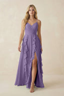 Tahiti Tiered Ruffle A-Line Chiffon Bridesmaid Dress | KISSBRIDAL