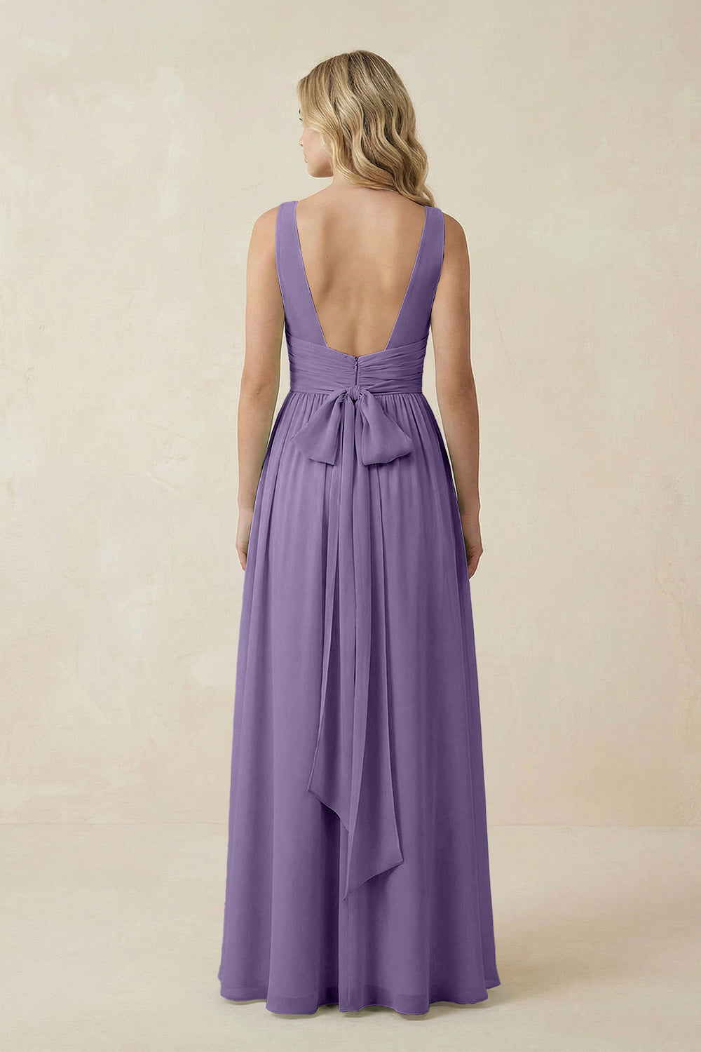 V-Neck A-Line Bridesmaid Dress with Back Bow in Tahiti