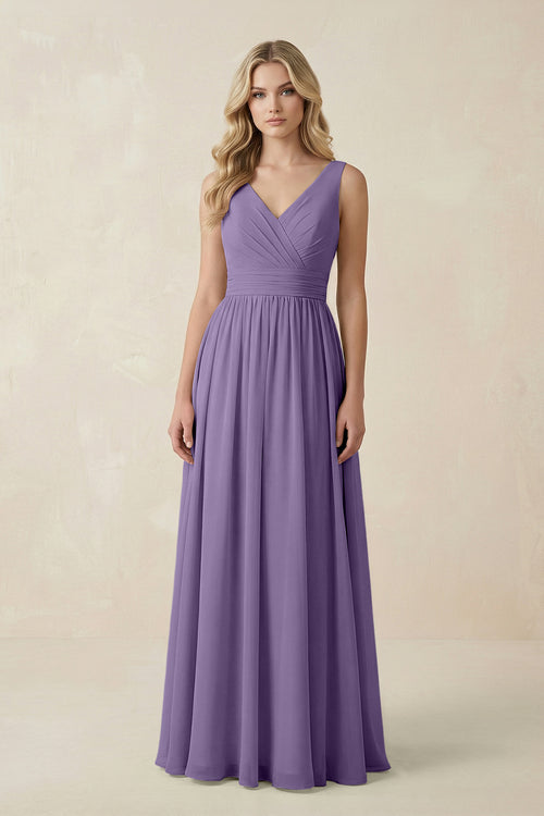 Tahiti V-Neck A-Line Bridesmaid Dress with Back Bow | KISSBRIDAL