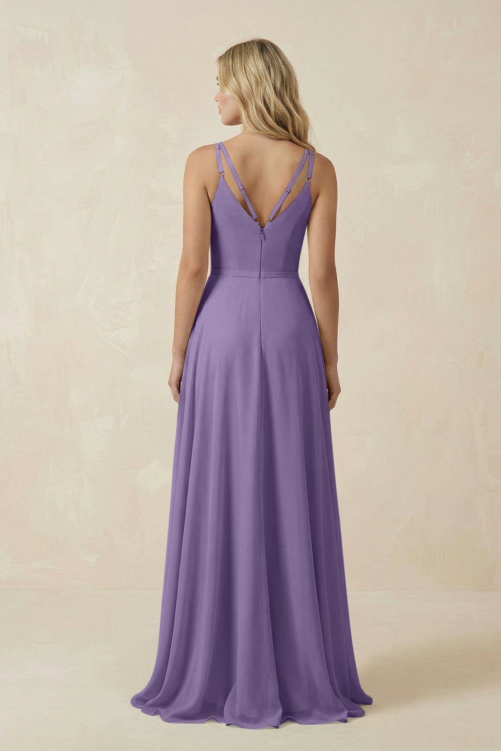 V-Neck A-Line Chiffon Bridesmaid Dress with Crisscross Back in Tahiti