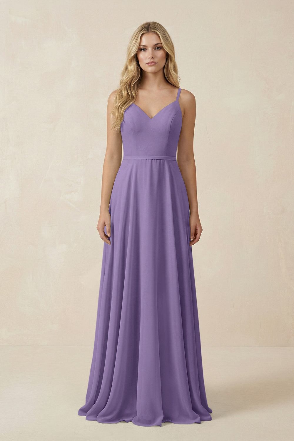 V-Neck A-Line Chiffon Bridesmaid Dress with Crisscross Back in Tahiti