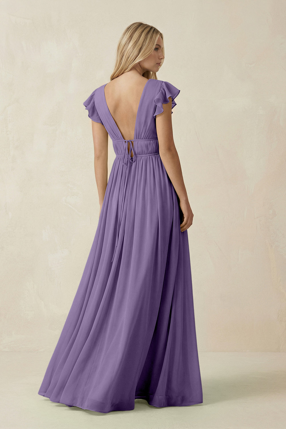 V-Neck A-Line Chiffon Cap Sleeves Bridesmaid Dress in Tahiti