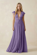 Tahiti V-Neck A-Line Chiffon Cap Sleeves Bridesmaid Dress | KISSBRIDAL