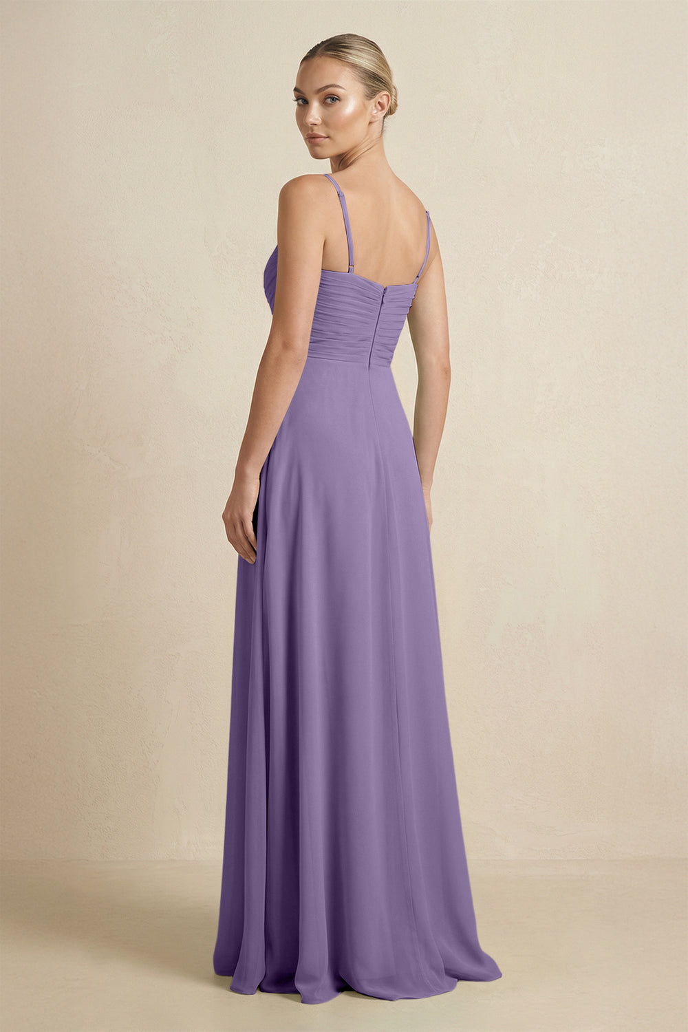 V-Neck A-Line Chiffon Pleated Bridesmaid Dress in Tahiti