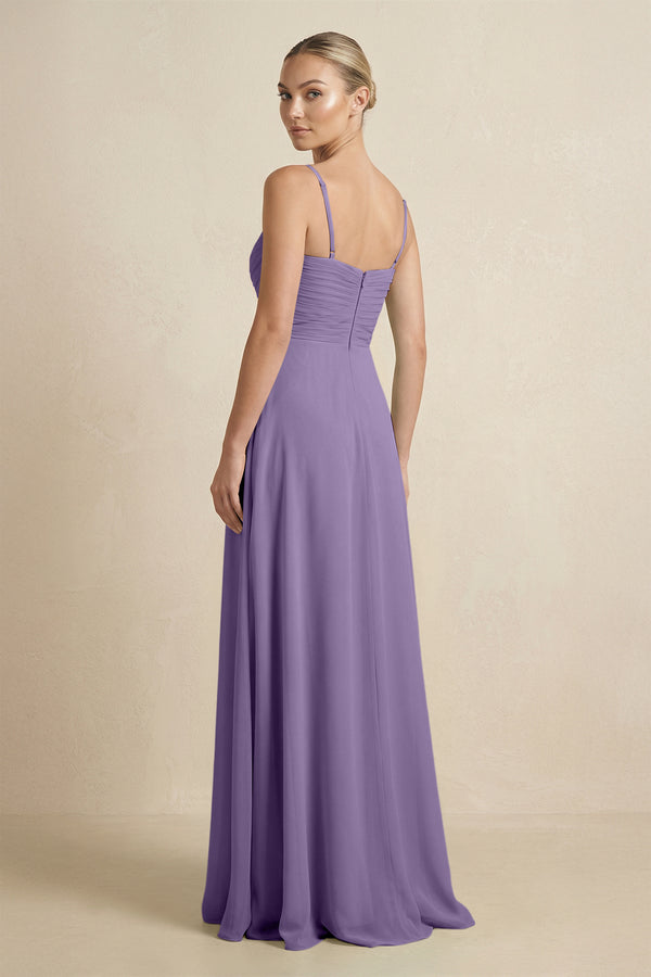 Tahiti V-Neck A-Line Chiffon Pleated Bridesmaid Dress (2) | KISSBRIDAL