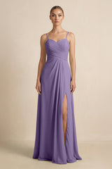 Tahiti V-Neck A-Line Chiffon Pleated Bridesmaid Dress | KISSBRIDAL