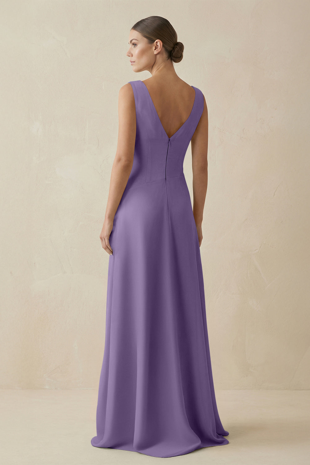 V-Neck A-Line Chiffon Ruffled Bridesmaid Dress in Tahiti