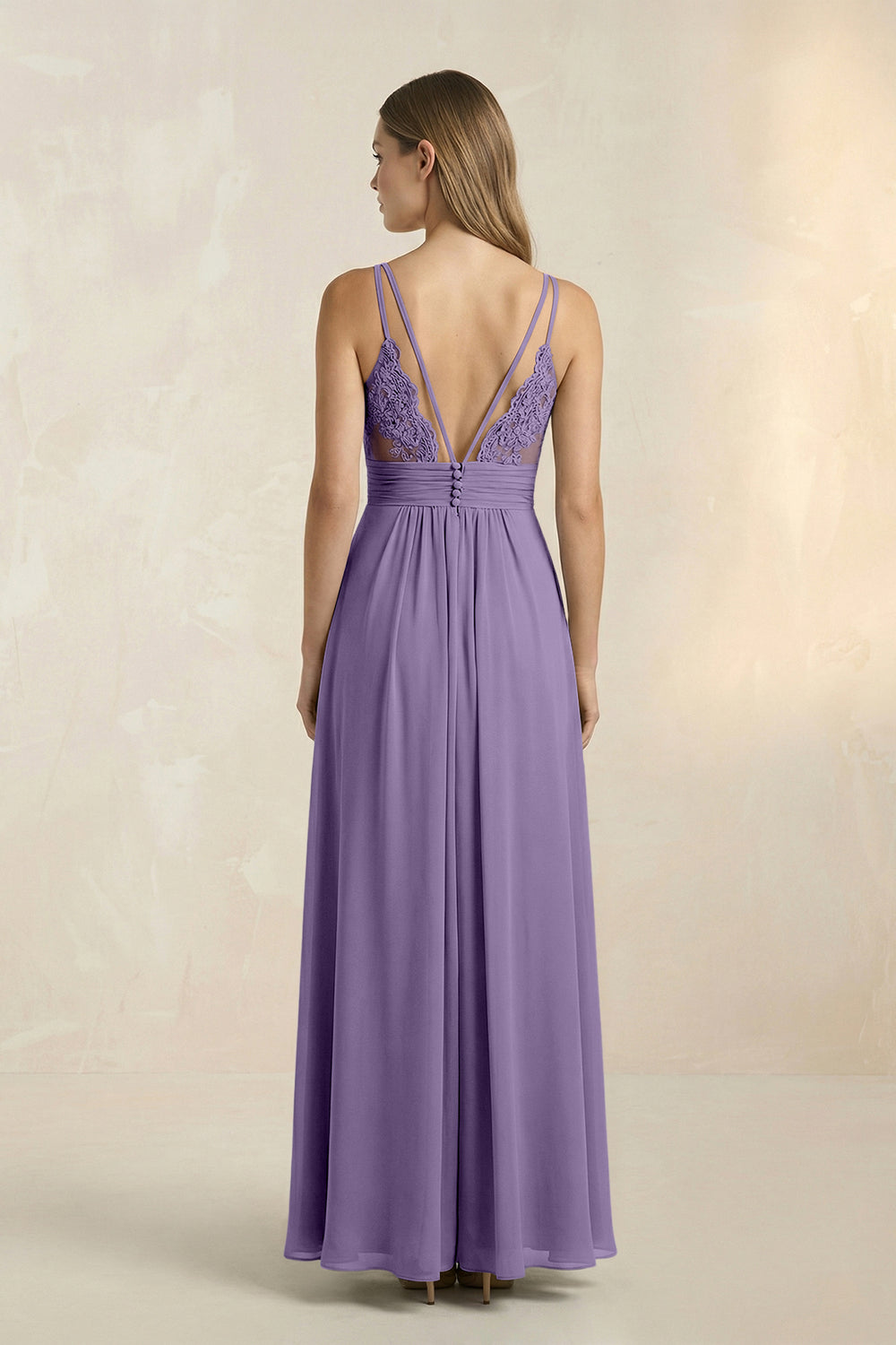 V-Neck A-Line Pleated Chiffon Bridesmaid Dress in Tahiti
