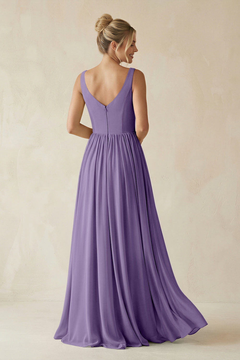 V-Neck Chiffon A-Line Long Bridesmaid Dress in Tahiti