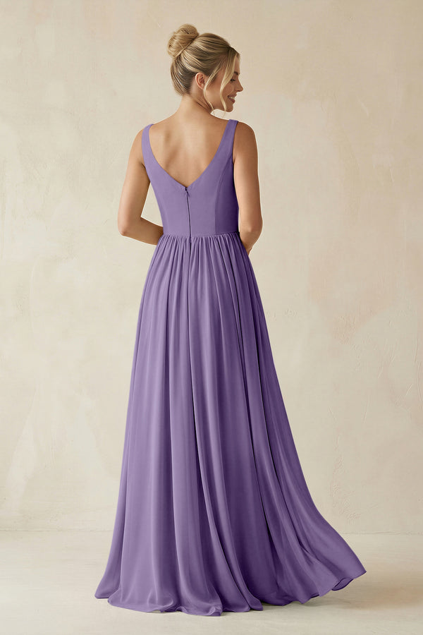 Tahiti V-Neck Chiffon A-Line Long Bridesmaid Dress (2) | KISSBRIDAL