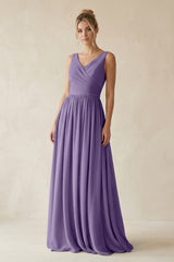 Tahiti V-Neck Chiffon A-Line Long Bridesmaid Dress | KISSBRIDAL