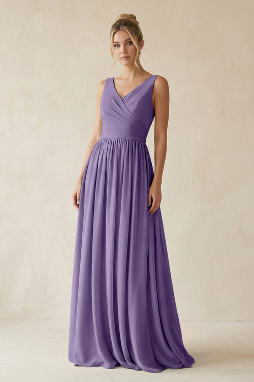 Tahiti V-Neck Chiffon A-Line Long Bridesmaid Dress | KISSBRIDAL