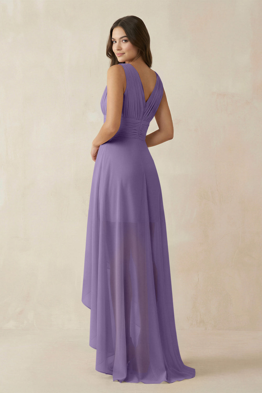V-Neck High-Low Chiffon Bridesmaid Dress in Tahiti